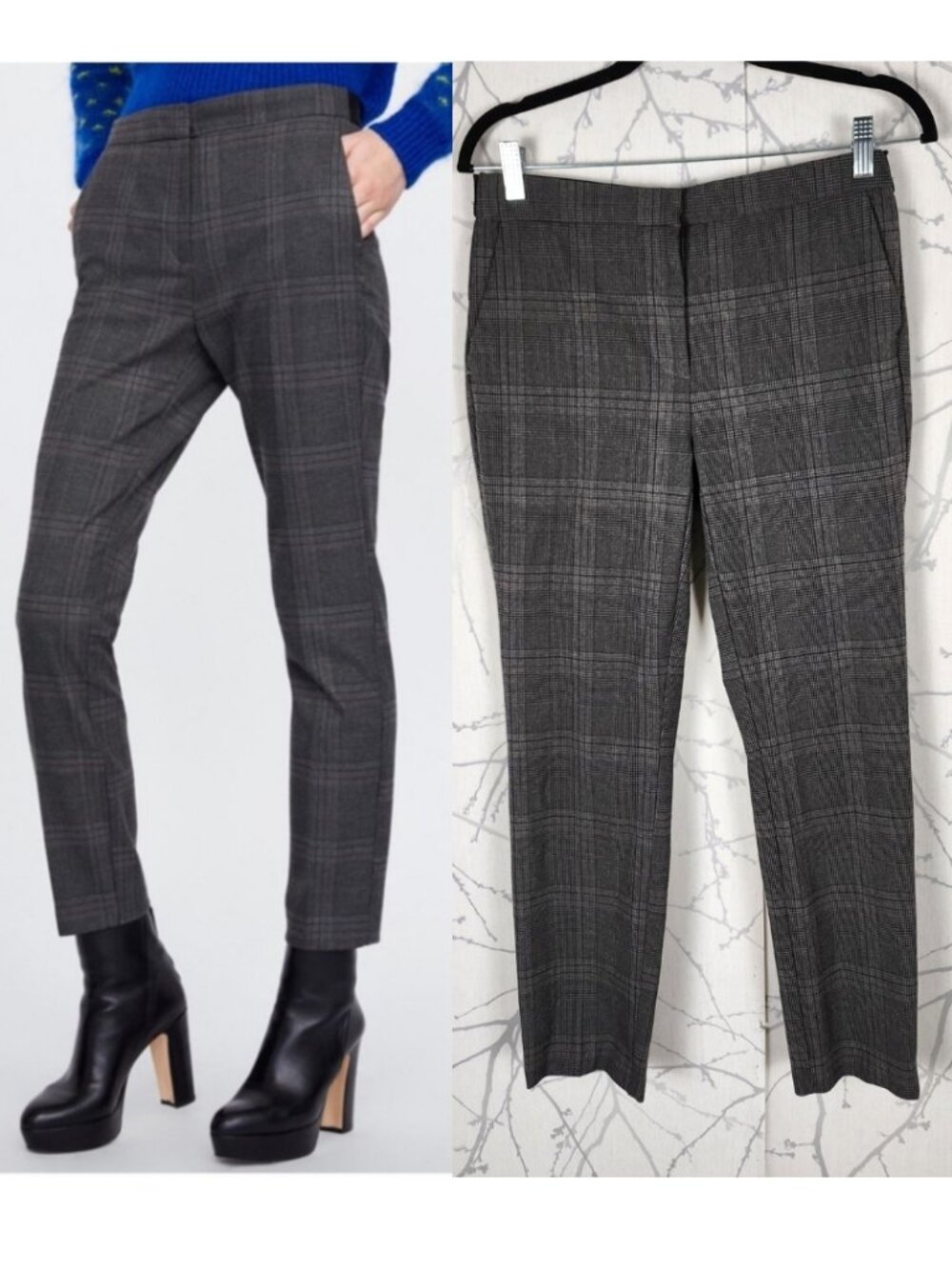 Zara Gray Taupe Plaid Stretch Knit Mid Rise Skinny Ankle Pants